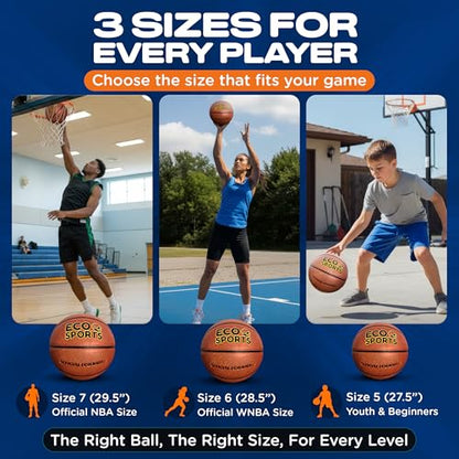 Eco Sports Basketball — Premium TPU Non-Toxic BPA Free, Superior Grip & Air Retention, Indoor Outdoor, Size 5 6 & 7, Eco-Friendly Vegan Basketball for Leagues, Schools, Coaches & Camps - size: 5 - Mini Basketball Size, 27.5"