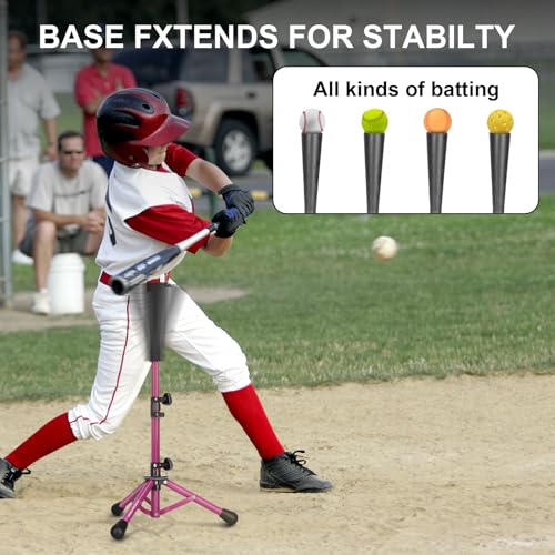 Baseball Tee Batting Tee Softball Tee Portable Travel Hitting Tee,Easy Adjustable Height,Stable Tripod Stand - color: Purple, style: Tee