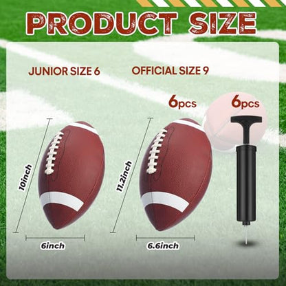 RoundFunny Footballs Pump Set Leather Footballs Bulk and Hand Pump Sport Gifts for Youth Junior Adult School Team Training Practicing Indoor Outdoor Operation Christmas - size: Junior Size 6