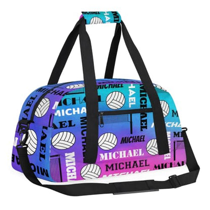 Custom Volleyball Gym Bag Duffel Bag for Women Men, Personalized Name Sport Bag Overnight Bags Customized Travel Weekender Bag, Purple Blue Glitter - color: Purple Blue Glitter