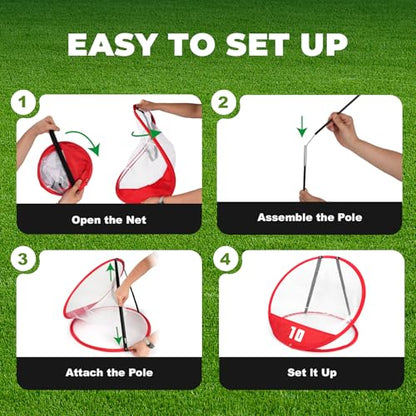 AuntyFey Golf Chipping Net, Golf Chipping Game, 3Pcs Pop-Up Golf Practice Net Backyard with 3 Targets, 15 Balls, 1 Hitting Mat, 1 Storage Bag, Indoor Outdoor Game Gift(Golf Clubs not Included)