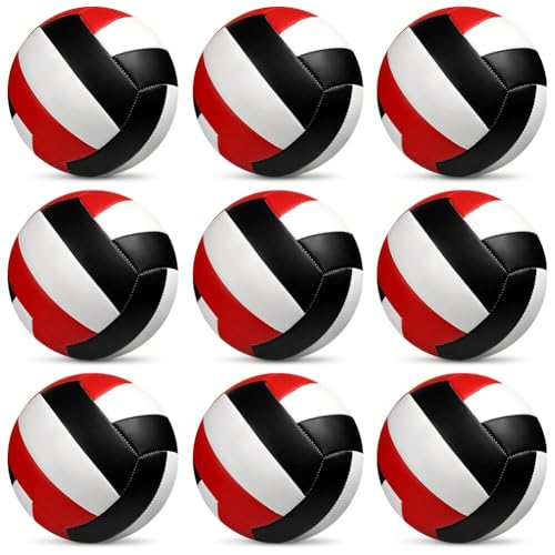 9 Pack Official Size 5 Volleyballs, Indoor Outdoor Volleyball Waterproof Soft Pool Beach Volleyball Ball of Composite Leather Inflatable with Pump for Adults Teen - color: Black/White/Red