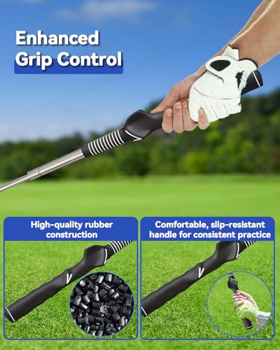Retractable Golf Swing Training Aid with Click Sound, Right-Handed Golfs Grip Trainer for Tempo & Rhythm, Warm-Up Swing Stick for Chipping & Hitting, Portable Golf Accessories for Men