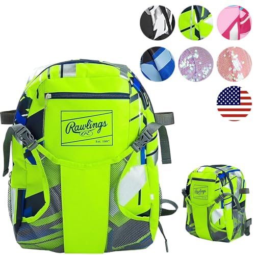 Rawlings | REMIX Backpack Equipment Bag | T-Ball & Youth Baseball / Softball | Green - color: Neon Green, size: Youth