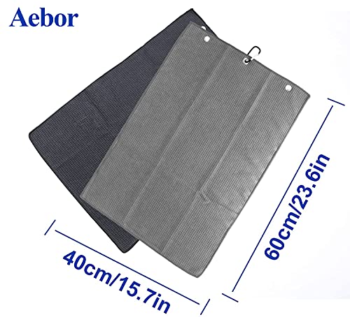 Golf Towels, Microfiber Waffle Pattern Tri-fold Golf Towel - Brush Tool Kit with Club Groove Cleaner, with Clip Men Women Golf Gifts (Black Towel+Black Brush)