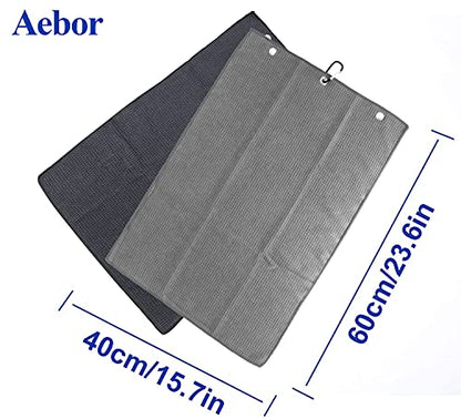 Golf Towels, Microfiber Waffle Pattern Tri-fold Golf Towel - Brush Tool Kit with Club Groove Cleaner, with Clip Men Women Golf Gifts (Black Towel+Black Brush)