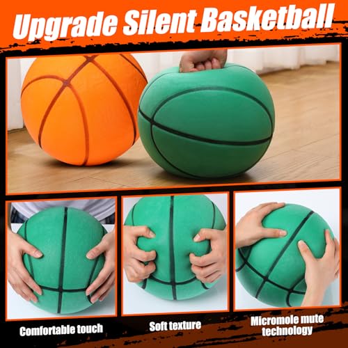 JellyArch 2 Pcs Silent Basketball Size 7 (29.5") Indoor Soft Foam Basketball Official Sports Ball Elastic Inside for Youth Dribbling Training Practice Ball