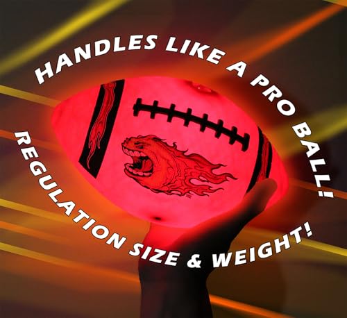 FIREBOMB™ LED Glowing Footbomb™ Football - Rechargeable Light-Up Football for Nighttime Fun, Laminated Leather Size 6, Brown Sports Ball for All Ages