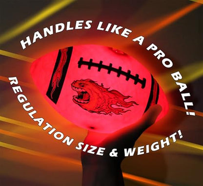 FIREBOMB™ LED Glowing Footbomb™ Football - Rechargeable Light-Up Football for Nighttime Fun, Laminated Leather Size 6, Brown Sports Ball for All Ages