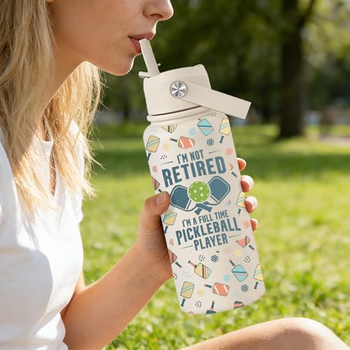 Pickleball Gifts for Women, Men - Christmas, Birthday Gifts for Pickleball Lovers, Players - I'm Not Retired I'm a Full Time Water Bottle 32 oz - color: Pickleball Gifts Beige