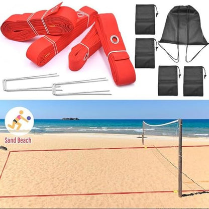 4X Beach Volleyball Lines Boundary Lines Game with Ground Anchors Training Practical Volleyball Court Boundary Cords for Park, Red