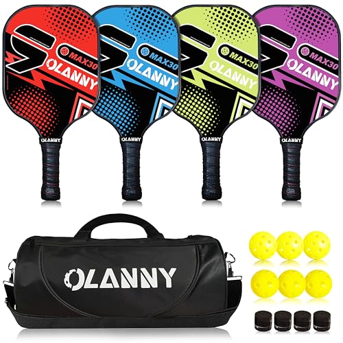 OLANNY Graphite Pickleball Paddles Set- Premium Rackets Fiber Face & Polymer Honeycomb Core Pickleball Set Includes Pickleball Paddles + Pickleball Balls+ Replacement Soft Grip + 1 Bag - color: Four-color Pickleball Paddles
