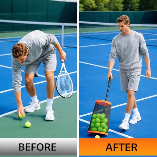 Rolling Pickleball Ball Collector with Wheels & Telescopic Handle - Large Capacity Tennis Ball Hopper Basket with Durable Mesh, Portable Ball Retriever for Tennis, Pickleball & Baseball Training