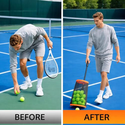 Rolling Pickleball Ball Collector with Wheels & Telescopic Handle - Large Capacity Tennis Ball Hopper Basket with Durable Mesh, Portable Ball Retriever for Tennis, Pickleball & Baseball Training