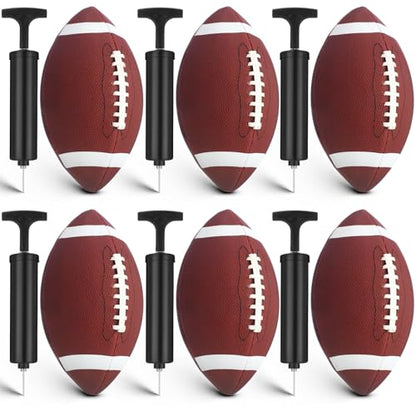 RoundFunny Footballs Pump Set Leather Footballs Bulk and Hand Pump Sport Gifts for Youth Junior Adult School Team Training Practicing Indoor Outdoor Operation Christmas - size: Junior Size 6