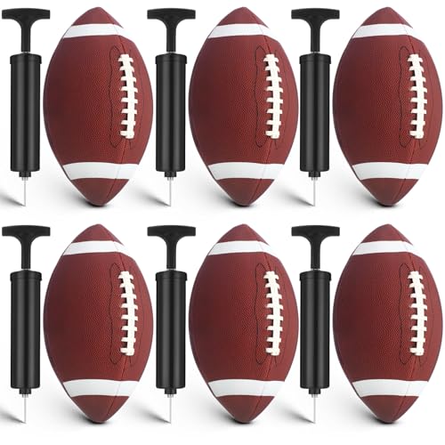 RoundFunny Footballs Pump Set Leather Footballs Bulk and Hand Pump Sport Gifts for Youth Junior Adult School Team Training Practicing Indoor Outdoor Operation Christmas - size: Junior Size 6