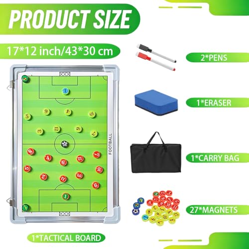 Soccer Coaching Board Magnetic, Double-Sided Dry Erase Soccer Tactics Board for Coaches, Soccer Magnet Board & Coaching Equipment with Markers, Pen, Carry Bag, Coach Gift - color: Soccer-green