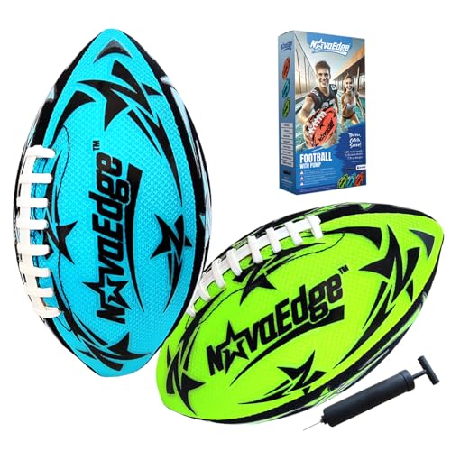 Hydro Water Football - 9.25-Inch Mesh Outer with Rubber Bladder | for All Ages - Pool, Lake, Beach Play | Textured Grip with Real Laces | Includes Pump | Choose 1 or 2 Ball Pack - color: Blue X1 + Green X1