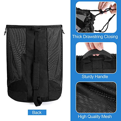 GOBUROS Extra Large Mesh Ball Bag, Basketball and Soccer Ball Bag with Drawstring System and Adjustable Shoulder Strap for Basketball, Soccer, Football, Volleyball, Rugby and Beach Sports, Black