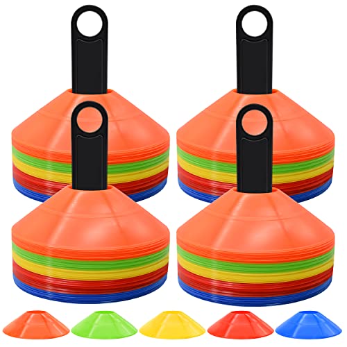 25/50/100pcs Disc Cones, Agility Soccer Cones with Carry Bag and Holder, Soccer Cones for Sports Training, Football, Soccer, Basketball, Coaching, Practice Equipment, 5 Color - color: C-200 Pack