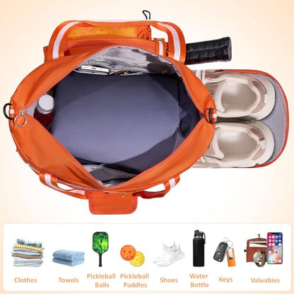 Pickleball Bag for Women Men,Pickleball Tote Bag with Shoe Compartment - color: Orange