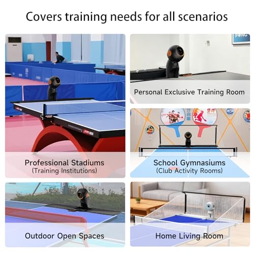 Table Tennis Robot, PUSUN Ping Pong Machine with Ball Recycling Facility, AI Voice Control, Built-in Preset Training Drills,EAL-time Spin/Speed/Landing Point Adjustment,Easy to Install