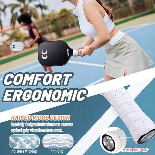 TOPPRO Pickleball Paddles Set of 2, Fiberglass Face, Polypropylene Honeycomb Core, Lightweight Pickleball Rackets 2 Pack - color: EYE Black & White