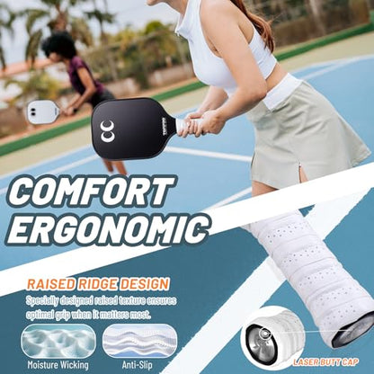 TOPPRO Pickleball Paddles Set of 2, Fiberglass Face, Polypropylene Honeycomb Core, Lightweight Pickleball Rackets 2 Pack - color: EYE Black & White