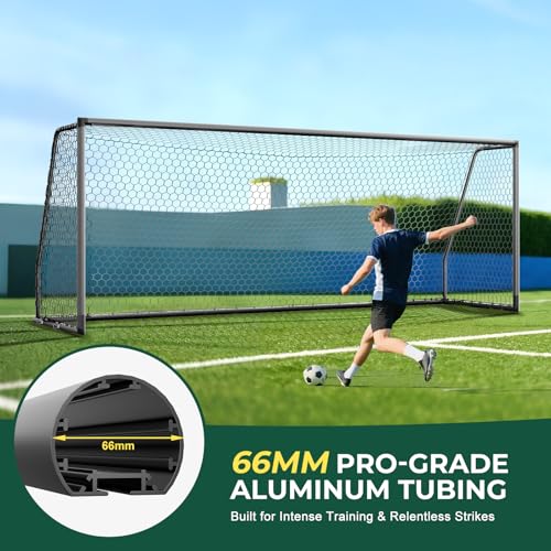 MOPHOTO Soccer Goal, 6X4/8x6/10x6.5/12x6/16x7/18.5x6.5/21x7/24x8ft Soccer Goals for Backyard, Full Size Soccer Goal for Teens & Adults Training - size: 18.5x6.5FT, style: Alu-Grey