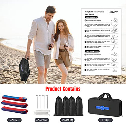 Professional Beach Volleyball Lines for Sand 26.3' X 52.6'| 30' X 60', 2 inch, Better Visible, Upgraded Weather Resistance, with Metal Anchors & Sand Bags