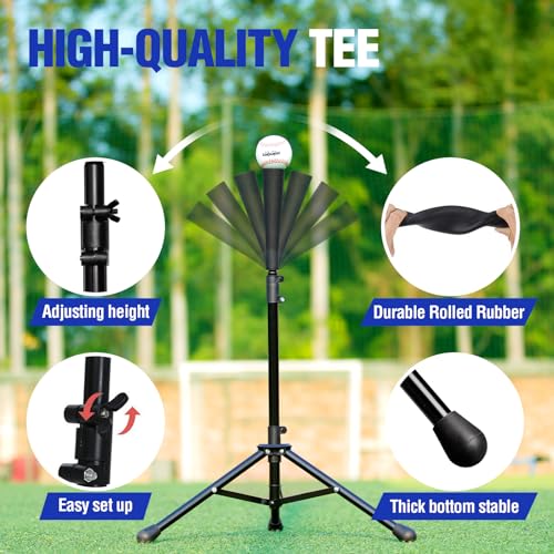 Zupapa Baseball Softball Practice Combo - 7 X 7 Feet Net Tee Caddy 12 Pack Baseballs Set, Upgraded Vivid Strike Zone, Baseball Backstop Practice Net for Hitting Pitching Batting Catching - color: Blue