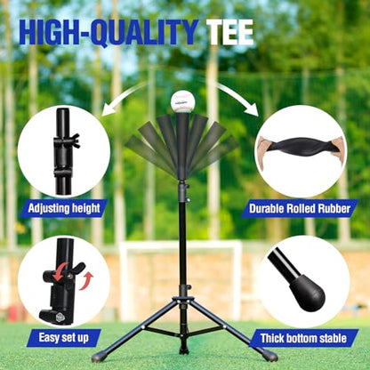 Zupapa Baseball Softball Practice Combo - 7 X 7 Feet Net Tee Caddy 12 Pack Baseballs Set, Upgraded Vivid Strike Zone, Baseball Backstop Practice Net for Hitting Pitching Batting Catching - color: Blue