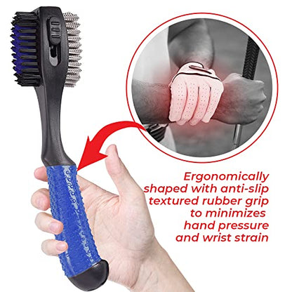 Retractable Golf Club Brush | Oversize Double Brush & Ergonomic Grip & Retractable Groove Cleaner & Lanyard - color: Blue