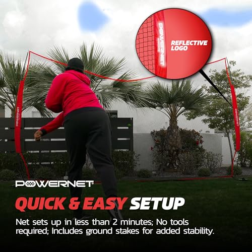 PowerNet Portable Sports Rebounder -Basketball, Volleyball, Soccer, Baseball, Softball and Lacrosse, Backyard & Garage Backstop, Indoor Outdoor Safety Net for Protection - style: 16x10 RED Net