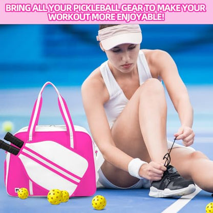 ROYALFAIR Pickleball Tote Bag for Women Men Large Capacity with Paddle Cover Pocket Internal Shoe Pocket and Adjustable Shoulder strap - color: Pink