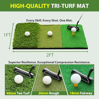 FILORI Golf Practice Net 10x7FT - Golf Hitting Net with Tri-Turf Mat, 8 Balls, Tee & Carry Bag, Indoor/Outdoor Backyard Training for Driving Chipping Swing, Ideal Gifts for Men Dad Husband Golfer