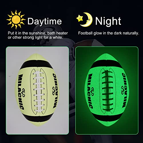 Glow in The Dark Football Size 9 & Youth Size 6, Luminous Glowing Footballs Super Grip Composite Leather Football Balls with Pump and Ball Carry Bag - color: Size 9 - Light Green