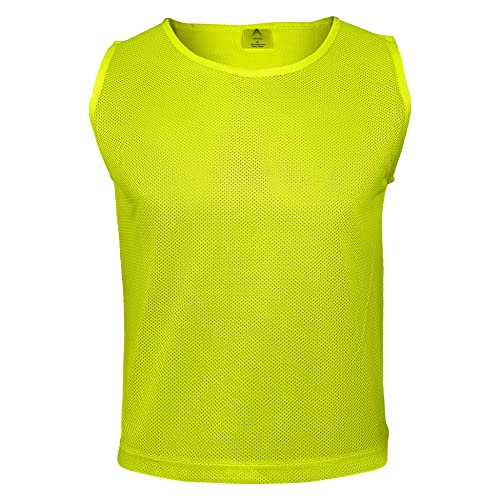 Athllete 12 pcs Duramesh Pinnies/Scrimmage Vest - Kids Youth and Adult Pinnies, Numbered Penny Jerseys for Soccer - color: Neon Yellow (Set of 12), size: Small