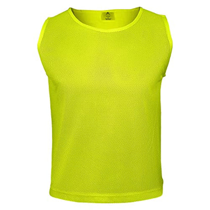 Athllete 12 pcs Duramesh Pinnies/Scrimmage Vest - Kids Youth and Adult Pinnies, Numbered Penny Jerseys for Soccer - color: Neon Yellow (Set of 12), size: Medium