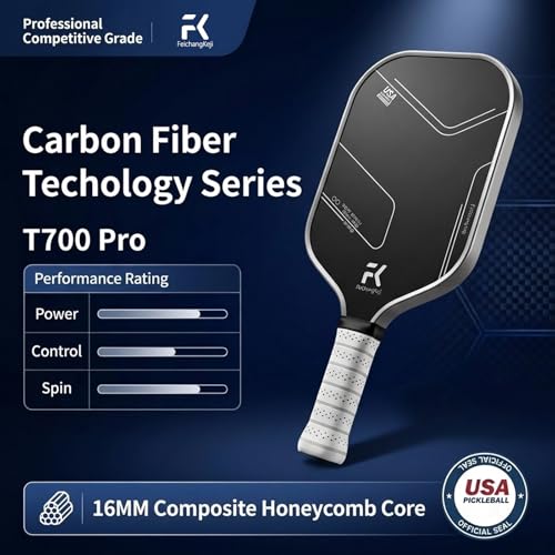 Pickleball Paddles Set of 2 T700 & 16mm Carbon Fiber Pickleball Paddles with CMS Matte Surface Lightweight Honeycomb Core & Durable Edge Guard Protector & Comfortable Grip