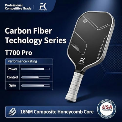Pickleball Paddles Set of 2 T700 & 16mm Carbon Fiber Pickleball Paddles with CMS Matte Surface Lightweight Honeycomb Core & Durable Edge Guard Protector & Comfortable Grip