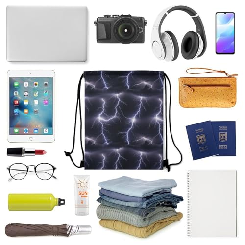 Sports Drawstring Bag Gym Sackpack Waterproof String Backpack for Running Training Fitness Men Women Unisex, Lightning Flash Pattern Bags - color: Picture (369)