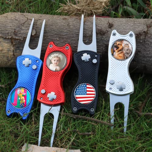 ubmpj Custom Golf Divot Tool Kits with Ball Markers, Personalized Foldable Divot Tool with Your Photo/Logo Multi-Colors/Markers Pop-up Button for Golfers