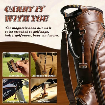 Belongtous Walnut Mini Golf Clubs Scrub Cleaning Brush, Golf Accessories for Men Women Golfers, Retractable Magnetic Detailing Brush with Nylon&Copper Wire Bristle