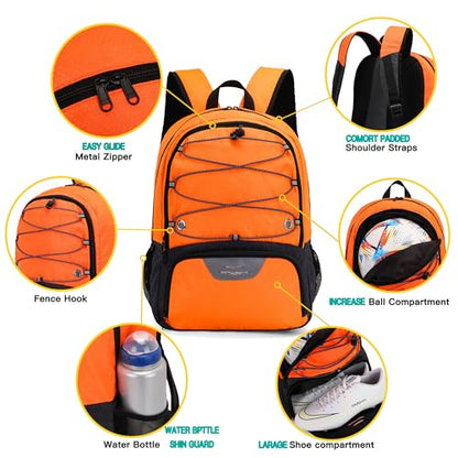 Hsmihair Youth Soccer Bag-Soccer Backpack&Backpack for Football Basketball,with Ball Compartment Separate Cleat Package - color: Orange