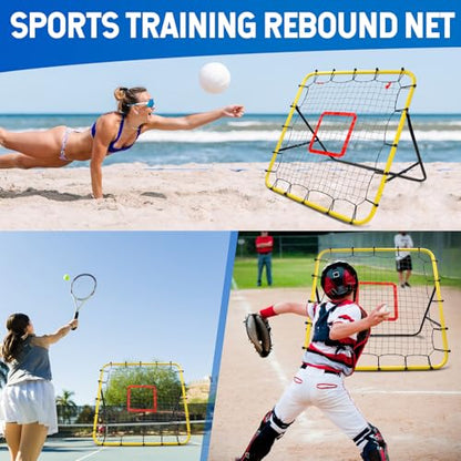 Soccer Rebounder Bounce Back Net,Baseball Rebounder Net, Adjustable Angle All Ages Volleyball Rebounder Training Equipment, Soccer Themed Gifts for Backyard Soccer Practice - size: 3.3FT