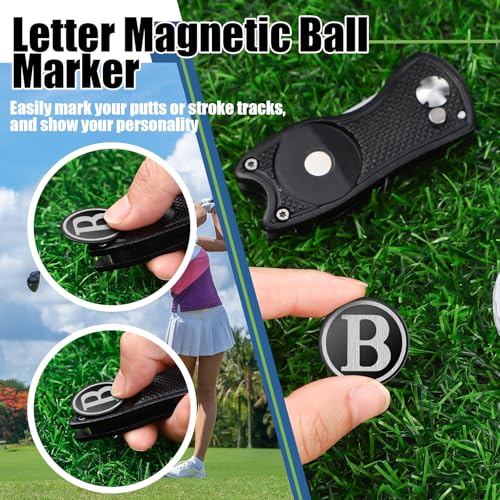 Golf Divot Repair Tool with Letter Custom Monogrammed Initial Ball Marker Divot Tool New Year Golf Gifts Foldable Metal with Magnetic Putt Alignment for Men Father Golfer - color: Black, style: Letter B