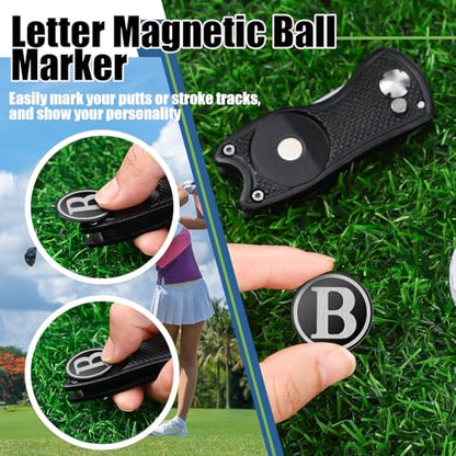 Golf Divot Repair Tool with Letter Custom Monogrammed Initial Ball Marker Divot Tool New Year Golf Gifts Foldable Metal with Magnetic Putt Alignment for Men Father Golfer - color: Black, style: Letter B