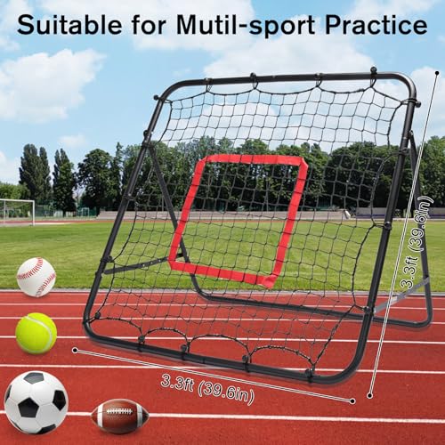 Foldable 3.3 * 3.3FT Soccer Rebounder Net, Adjustable Angle Football/Baseball/Volleyball Rbounder Net,Multi-Sport Trainer for Kids Teen Adult - Training Control, Passing Practice for Indoor Outdoor