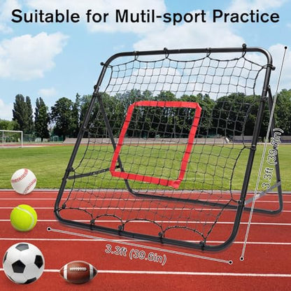 Foldable 3.3 * 3.3FT Soccer Rebounder Net, Adjustable Angle Football/Baseball/Volleyball Rbounder Net,Multi-Sport Trainer for Kids Teen Adult - Training Control, Passing Practice for Indoor Outdoor